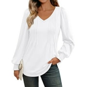 SUNBS Pleated Blouses for Women Long Sleeve Shirts Dressy Tunic Tops Crewneck Trendy Clothes
