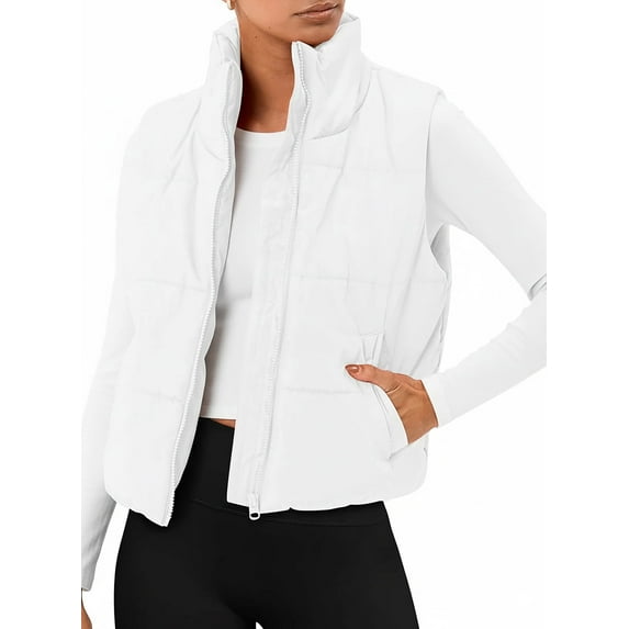 SUNBS Puffer Vest for Women Sleeveless Quilted Cropped Jacket Lightweight Stand-up Collar Winter Clothing with Pockets