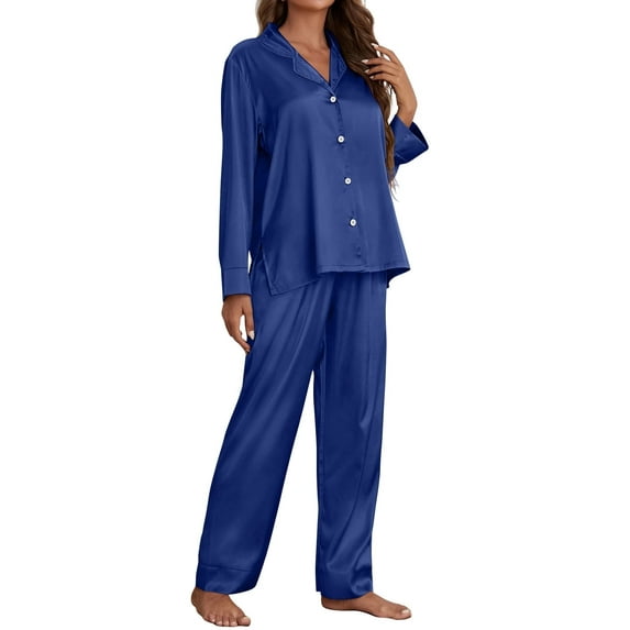 SUNBS Pajamas For Women Set Silky Satin Two Piece Outfits For Women Long Sleeve Nightwear Loungewear