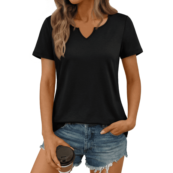 SUNBS Shirts for Women Short Sleeve Blouses Summer V Neck Tops Casual Dressy Boho Tunic Business Work Clothes School Outfit