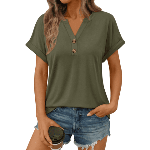 Shirts for Women Short Sleeve Blouses V Neck Henley Dressy Casual Pullover Summer Tops Spring Fashion Trendy Cute Cloths