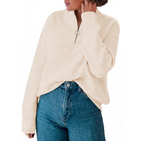 SUNBS Sweaters for Women Quarter Zip Mock Neck Pullover Top Long Sleeve Casual Shirt Fall Fashion Clothes