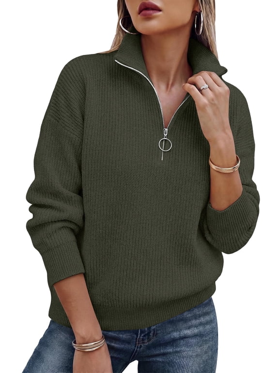 Sweaters for Women Quarter Zip Mock Neck Pullover Top Long Sleeve Casual Shirt Fall Fashion Clothes