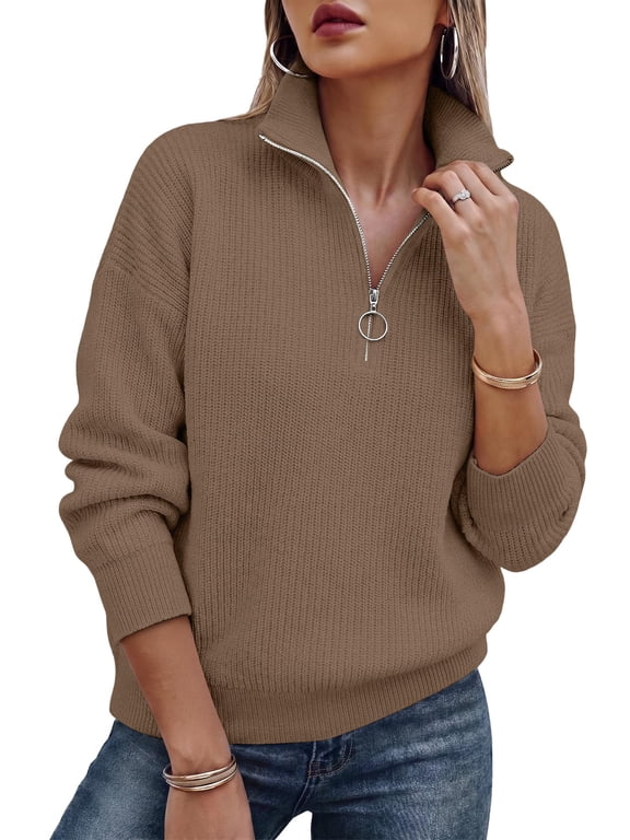 Sweaters for Women Quarter Zip Mock Neck Pullover Top Long Sleeve Casual Shirt Fall Fashion Clothes
