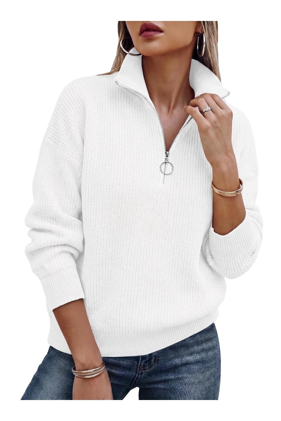 Sweaters for Women Quarter Zip Mock Neck Pullover Top Long Sleeve Casual Shirt Fall Fashion Clothes
