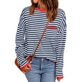 thumbnail image 1 of SUNBS Sweaters for Women Striped Knit Pullover Top Crew Neck Long Sleeve Casual Shirt with Chest Pocket, 1 of 9