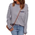 thumbnail image 1 of SUNBS Sweaters for Women Striped Knit Pullover Top Crew Neck Long Sleeve Casual Shirt with Chest Pocket, 1 of 1