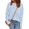 thumbnail image 1 of SUNBS Sweaters for Women Striped Knit Pullover Top Crew Neck Long Sleeve Casual Shirt with Chest Pocket, 1 of 9
