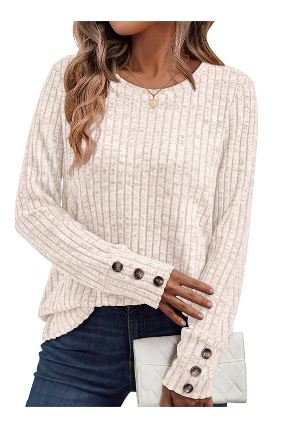 Sweaters for Womens Long Sleeve Shirts Button Cuffs Tunic Blouse Fashion Outfits