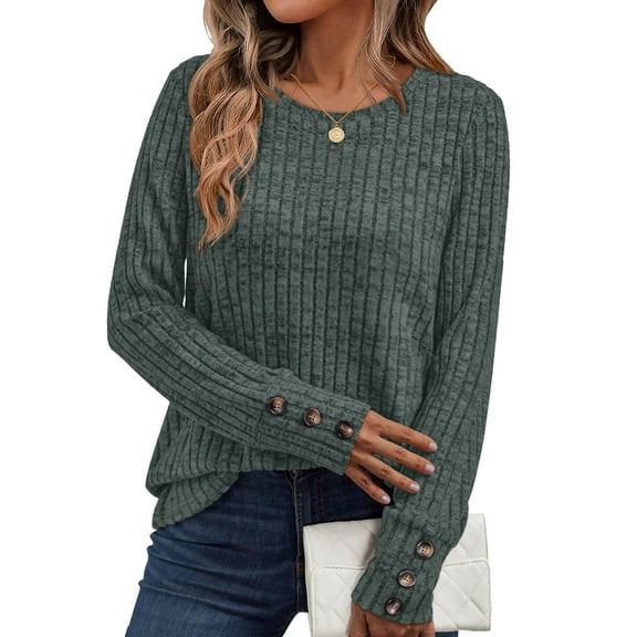 SUNBS Sweaters for Womens Long Sleeve Shirts Button Cuffs Tunic Blouse Fashion Outfits