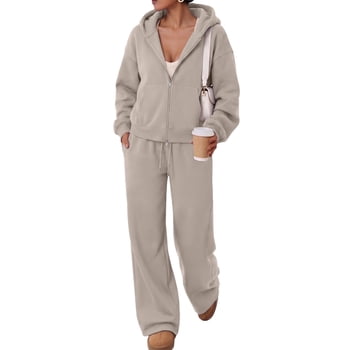 SUNBS Sweatssuits Zip-Up Hoodie Outfits for Women Fall Oversized Loungewear Sets with Wide Leg Pants