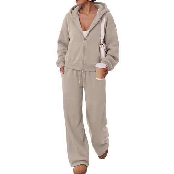 SUNBS Sweatssuits Zip-Up Hoodie Outfits for Women Fall Oversized Loungewear Sets with Wide Leg Pants