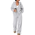 thumbnail image 1 of SUNBS Women's Sweatsuits 2 Piece Outfits for Women Two Way Zipper Jacket Hoodies Fall Oversized Loungewear Sets with Wide Baggy Leg Sweatpants with Pockets, 1 of 8