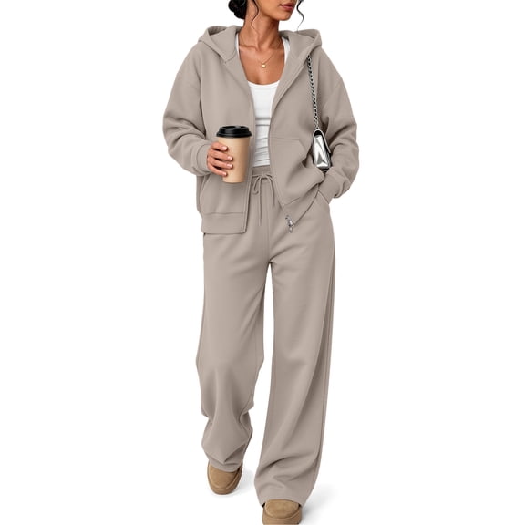 SUNBS Women's Sweatsuits 2 Piece Outfits for Women Two Way Zipper Jacket Hoodies Fall Oversized Loungewear Sets with Wide Baggy Leg Sweatpants with Pockets