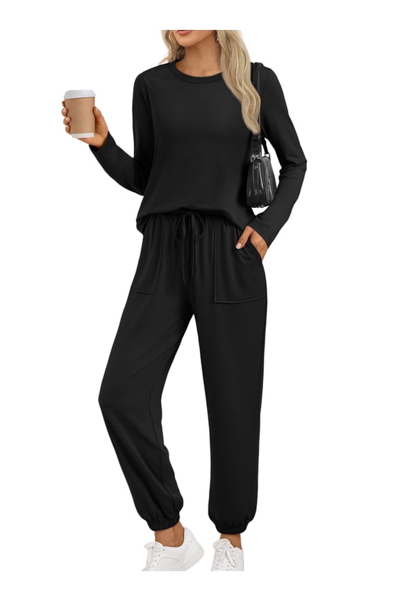 Lounge Set for Women Sweatsuit 2 Piece Outfits Loose Jogger Sets Fall Outfits Solid Tracksuits with Pockets