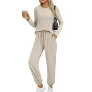 SUNBS Lounge Set for Women Sweatsuit 2 Piece Outfits Loose Jogger Sets Fall Outfits Solid Tracksuits with Pockets