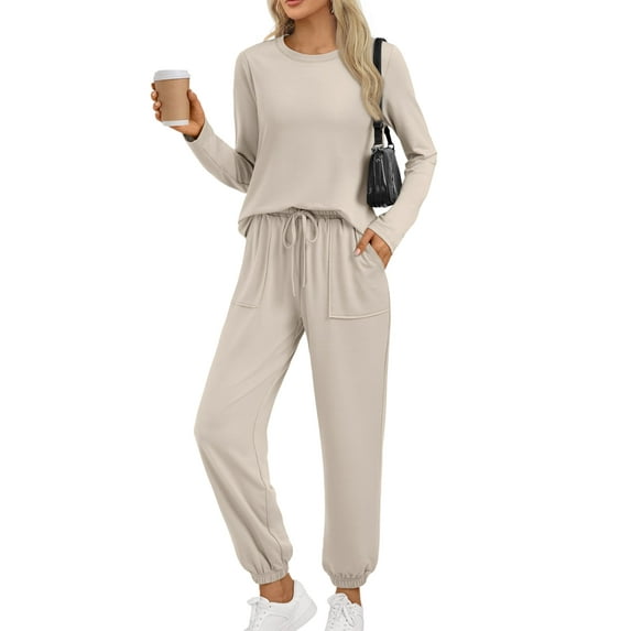 SUNBS Lounge Set for Women Sweatsuit 2 Piece Outfits Loose Jogger Sets Fall Outfits Solid Tracksuits with Pockets
