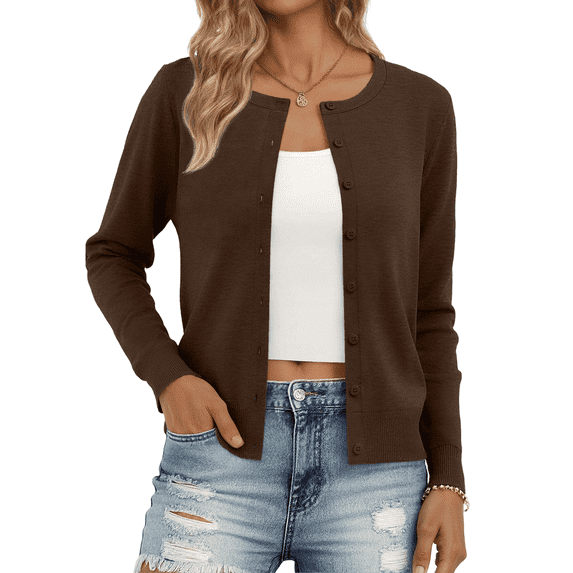 SUNBS Long Sleeve Sweaters for Women Cropped Cardigan Womens Lightweight Blouse Fashion Knit Top Button Up Clothes