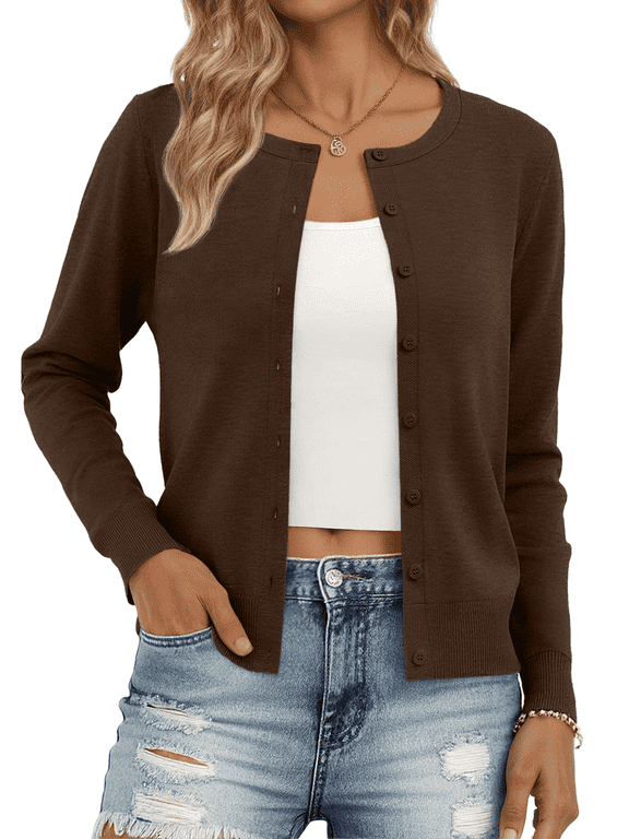 Long Sleeve Sweaters for Women Cropped Cardigan Womens Lightweight Blouse Fashion Knit Top Button Up Clothes