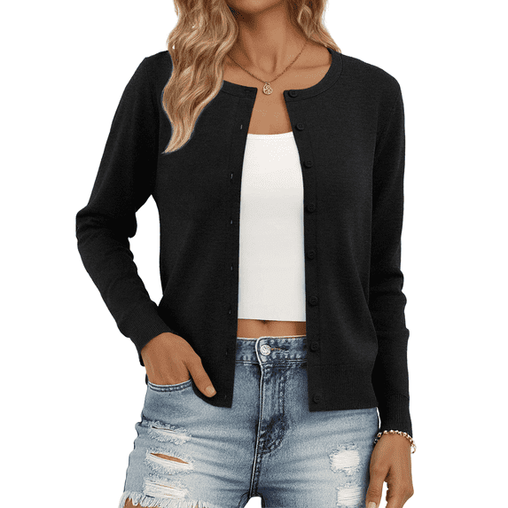 SUNBS Long Sleeve Sweaters for Women Cropped Cardigan Womens Lightweight Blouse Fashion Knit Top Button Up Clothes