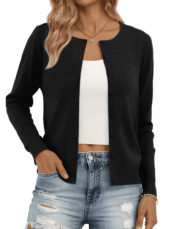 Long Sleeve Sweaters for Women Cropped Cardigan Womens Lightweight Blouse Fashion Knit Top Button Up Clothes