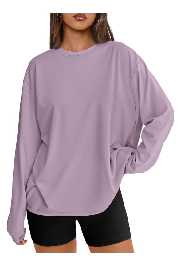 T Shirts for Women Oversized Long Sleeve Basic Crewneck Tee Fall Winter Casual Blouses, Sizes S-3XL