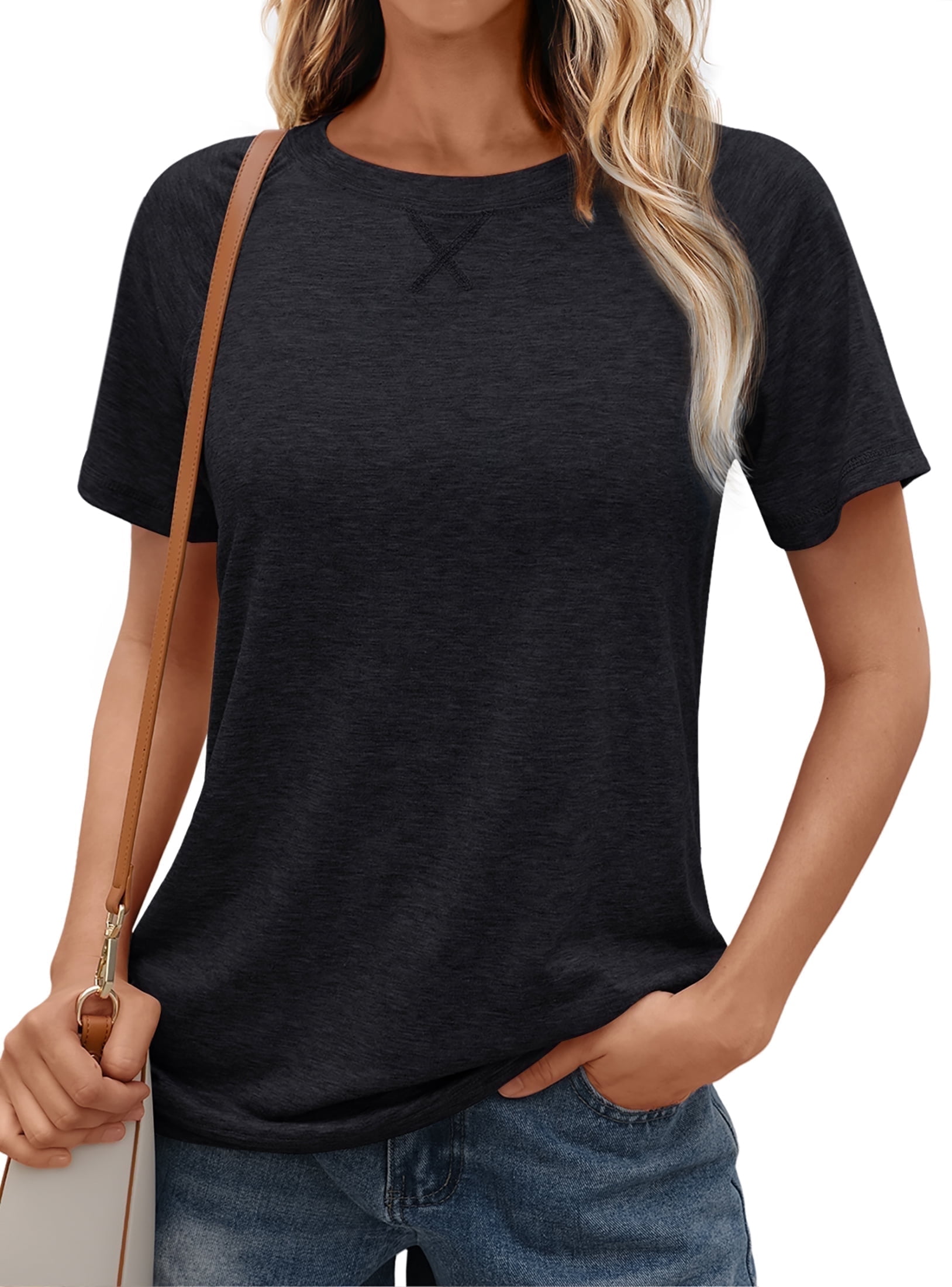 SUNBS, T Shirts for Women, Short Sleeve Crew Neck Plain Tee, Size S ...