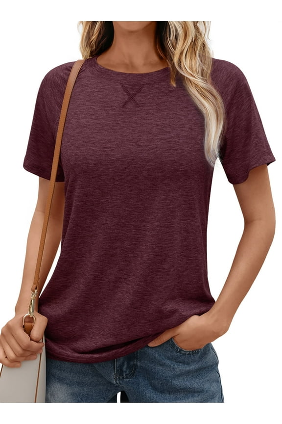 T Shirts for Women Short Sleeve Crew Neck Plain Tee Casual Summer Top Women Blouses