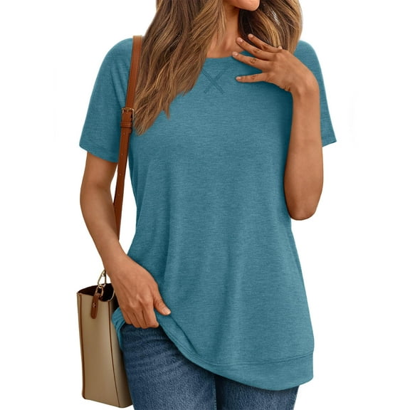 SUNBS T Shirts for Women Short Sleeve Crew Neck Plain Tee Casual Summer Top Women Blouses