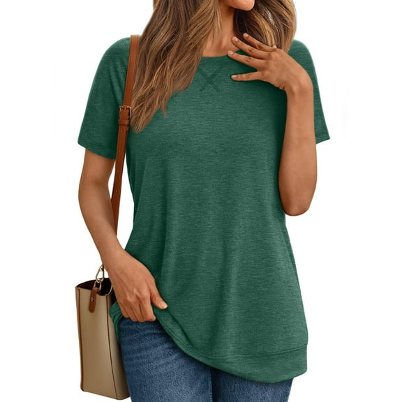SUNBS T Shirts for Women Short Sleeve Crew Neck Plain Tee Casual Summer Top Women Blouses
