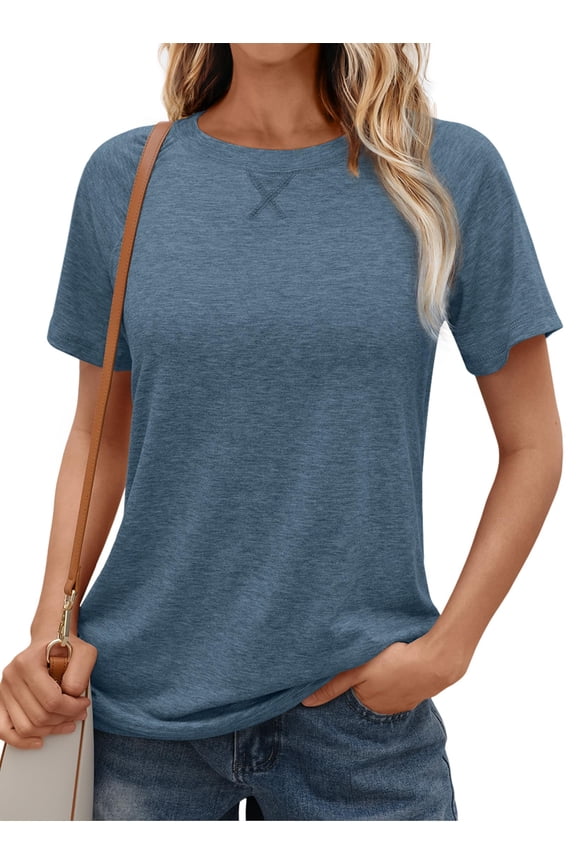 T Shirts for Women Short Sleeve Crew Neck Plain Tee Casual Summer Top Women Blouses
