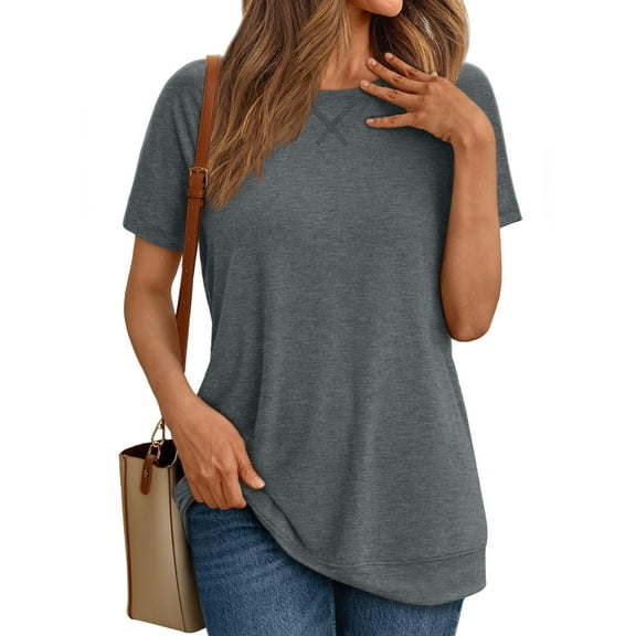SUNBS T Shirts for Women Short Sleeve Crew Neck Plain Tee Casual Summer Top Women Blouses