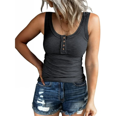 Tank Tops for Women Summer Casual Camisole Tops Ribbed Sleeveless Henley Shirts Basic Clothing