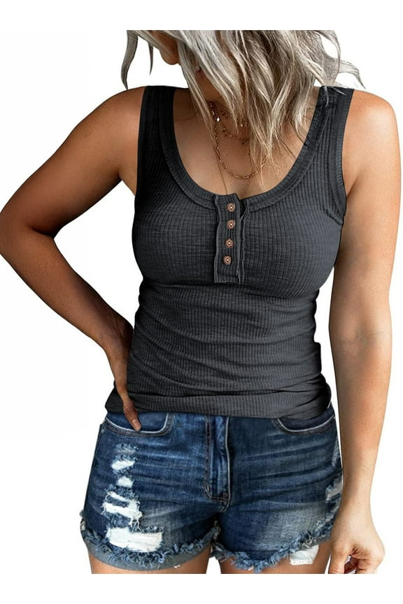 Tank Tops for Women Summer Casual Camisole Tops Ribbed Sleeveless Henley Shirts Basic Clothing