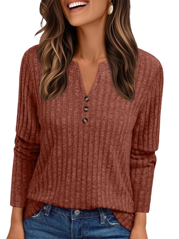 Tunic Shirts for Womens Long Sleeve Tops Casual V Neck Sweaters for Women Blouses