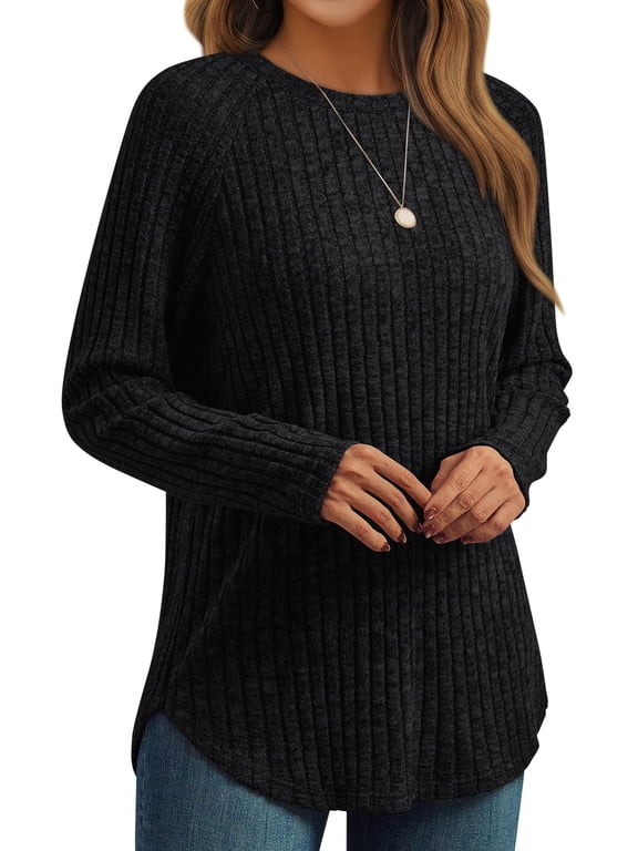 Tunic Shirts for Womens Long Sleeve Tops Crewneck Dressy Sweaters Casual Blouses Trendy Clothes