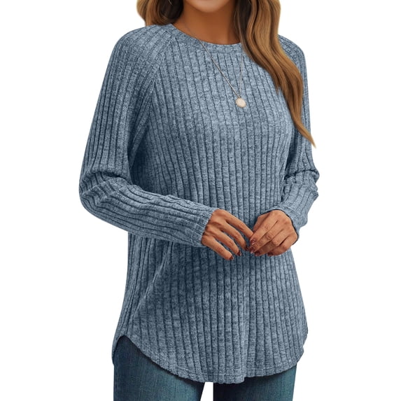 SUNBS Tunic Shirts for Womens Long Sleeve Tops Crewneck Dressy Sweaters Casual Blouses Trendy Clothes