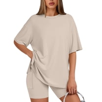 SUNBS Two Piece Lounge Set for Women Outfit Sets Casual Oversized Shirts Biker Shorts Matching Sets