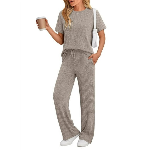 SUNBS Lounge Sets for Women Summer Matching 2 Piece Outfit For Women Lounge Set Ribbed Knit Pajamas Set Trendy Clothes