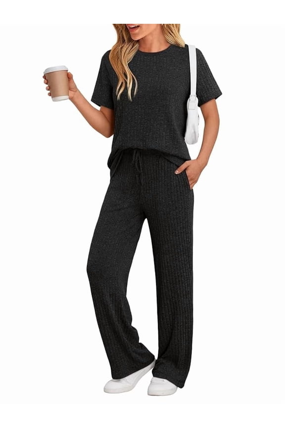 Lounge Sets for Women Summer Matching 2 Piece Outfit For Women Lounge Set Ribbed Knit Pajamas Set Trendy Clothes