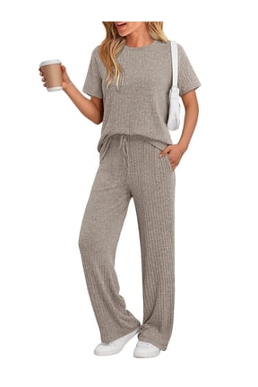 Lounge Sets for Women Summer Matching 2 Piece Outfit For Women Lounge Set Ribbed Knit Pajamas Set Trendy Clothes