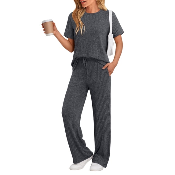 SUNBS Lounge Sets for Women Summer Matching 2 Piece Outfit For Women Lounge Set Ribbed Knit Pajamas Set Trendy Clothes