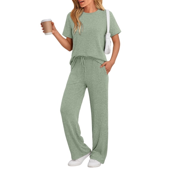 SUNBS Lounge Sets for Women Summer Matching 2 Piece Outfit For Women Lounge Set Ribbed Knit Pajamas Set Trendy Clothes