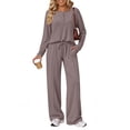 thumbnail image 1 of SUNBS Lounge Sets for Women Two Piece Sets Henley Neck Top Wide Leg Pants Vacation Fall Travel Outfits, 1 of 8