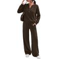 thumbnail image 1 of SUNBS Two Piece Outfits Women Fall Sweatsuits Henley Neck Tops Lounge Sets Wide Leg Pants Vocation Travel Outfits, 1 of 7
