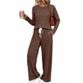 thumbnail image 1 of SUNBS Two Piece Sets Womens Lounge Sets Fall Wide Leg Pants with Pocket Matching Sets Crew Neck Top Casual Pajamas Sets Clothes, 1 of 1