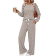 thumbnail image 1 of SUNBS Two Piece Sets Womens Lounge Sets Fall Wide Leg Pants with Pocket Matching Sets Crew Neck Top Casual Pajamas Sets Clothes, 1 of 8