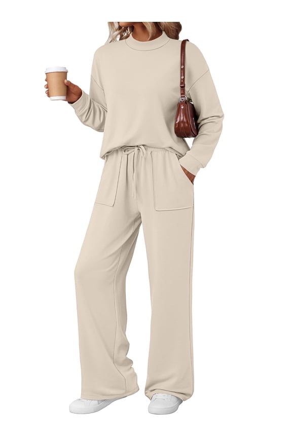 Two Piece Sets for Women Fall Outfits Lounge Sets Mock Neck Tops Wide Leg Pants Vacation Travel Airport Outfits