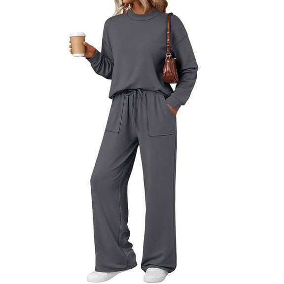 SUNBS Two Piece Sets for Women Fall Outfits Lounge Sets Mock Neck Tops Wide Leg Pants Vacation Travel Airport Outfits