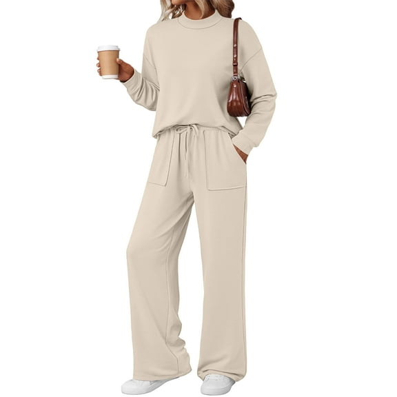SUNBS Two Piece Sets for Women Fall Outfits Lounge Sets Mock Neck Tops Wide Leg Pants Vacation Travel Airport Outfits